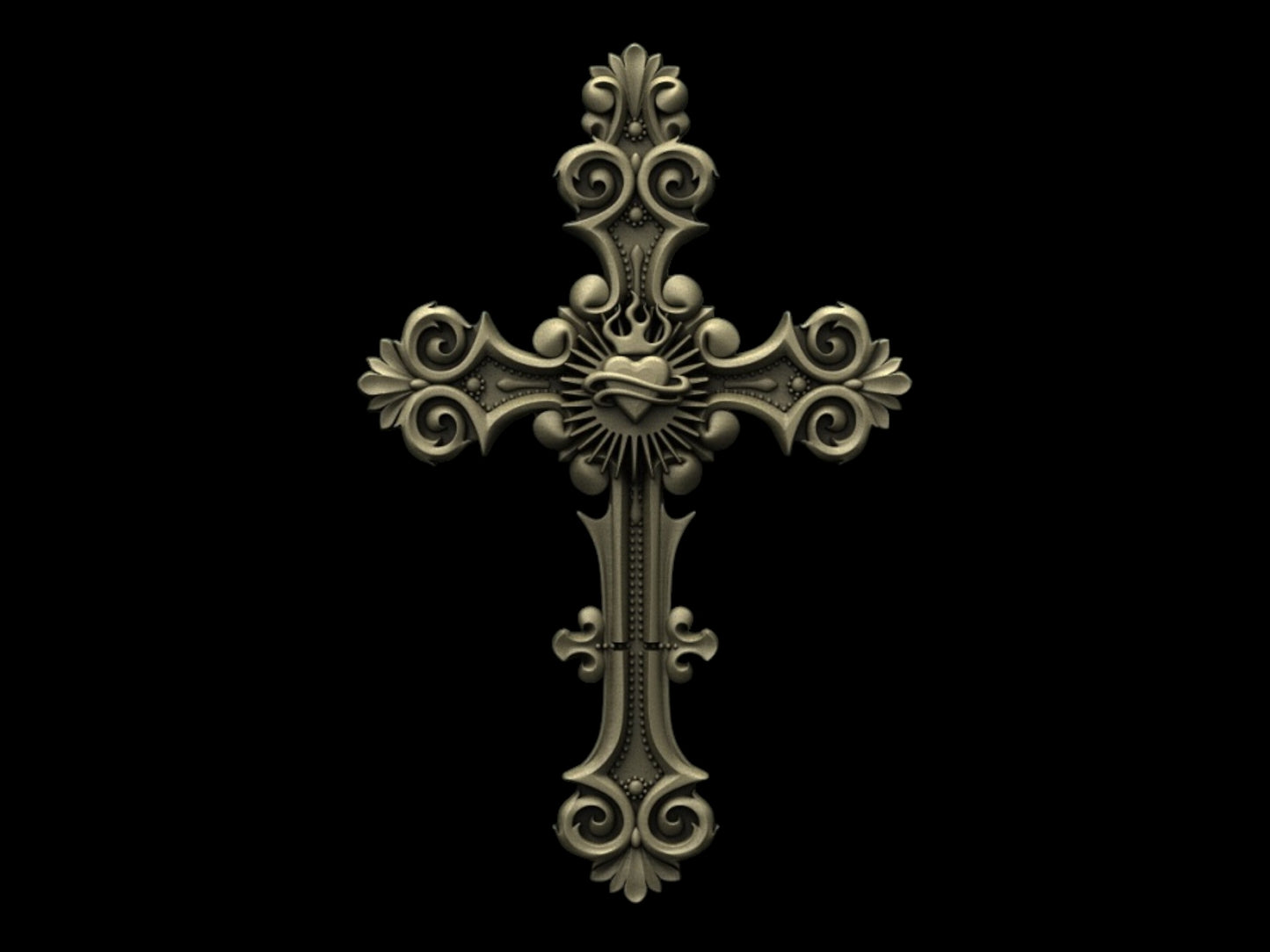 cross with heart 3d stl