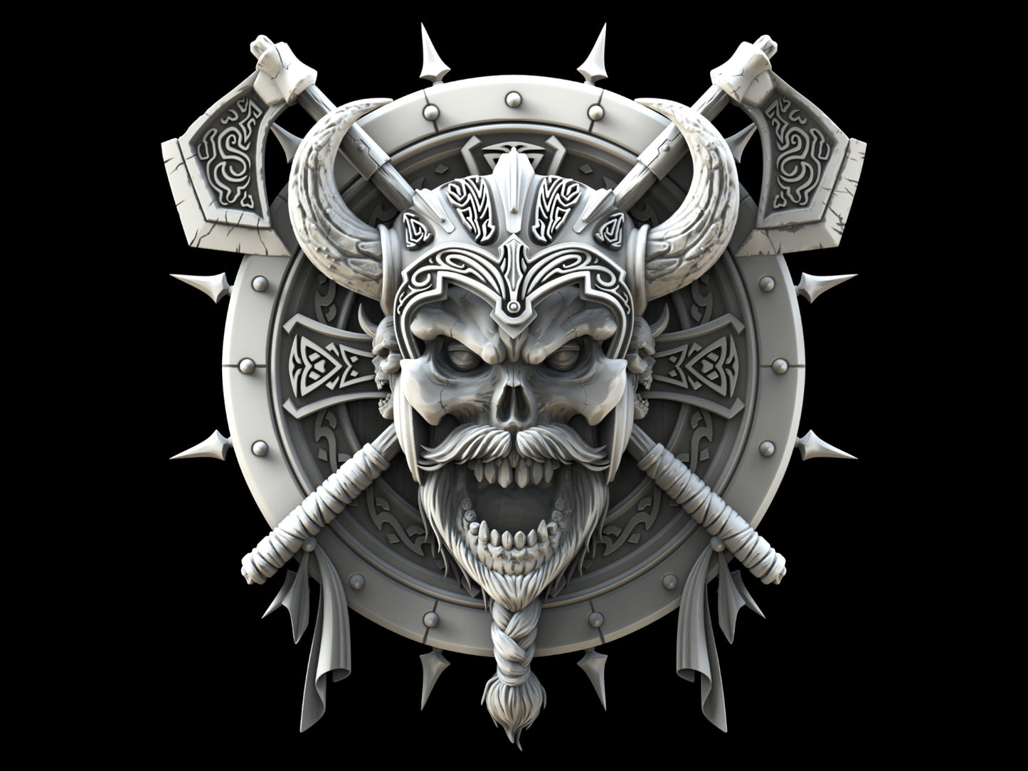 Viking skull with axes 3d stl