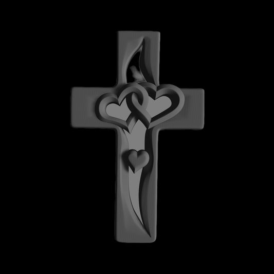 cross with 2 hearts 3d stl