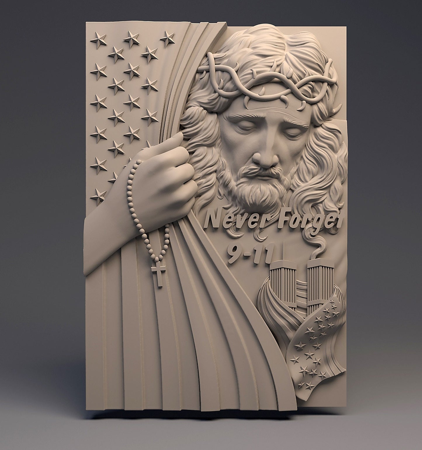 jesus,flag,9-11 3D CNC Router Files, 3d stl file, vectric,aspire,easel, cnc cut files, 2.5d files