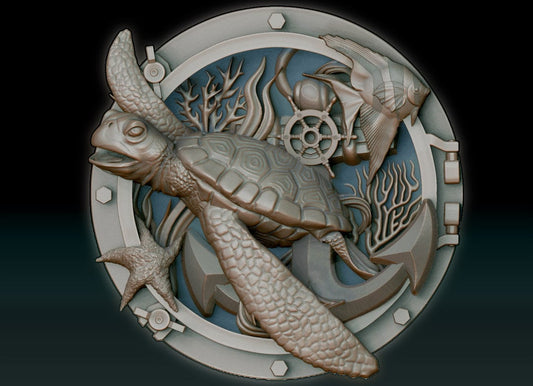 sea life,turtle,sea turtle,porthole,water,fantasy,animal,3D CNC Router Files, 3d stl file, vectric,aspire,easel, cnc cut files, 2.5d files