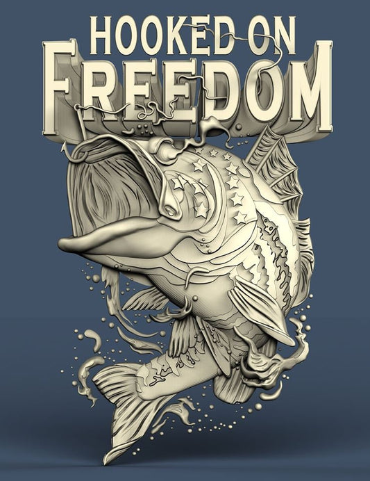 fish,bass,hooked on freedom 3D CNC Router Files, 3d stl file, vectric,aspire,easel, cnc cut files, 2.5d files