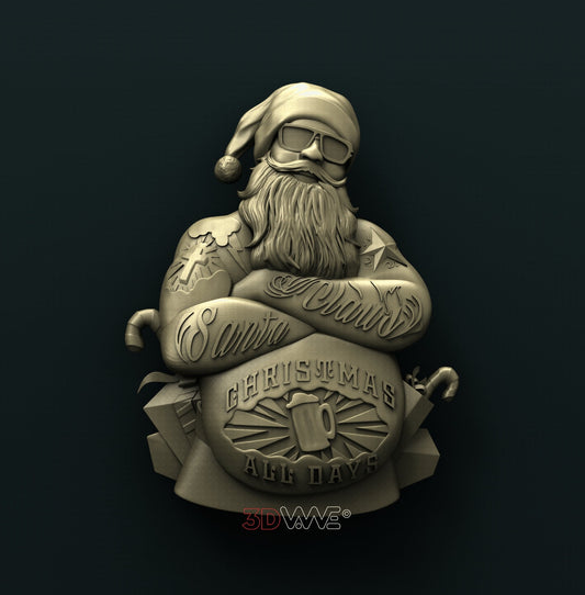 santa with tats,christmas, 3D CNC Router Files, 3d stl file, vectric,aspire,easel, cnc cut files, 2.5d files