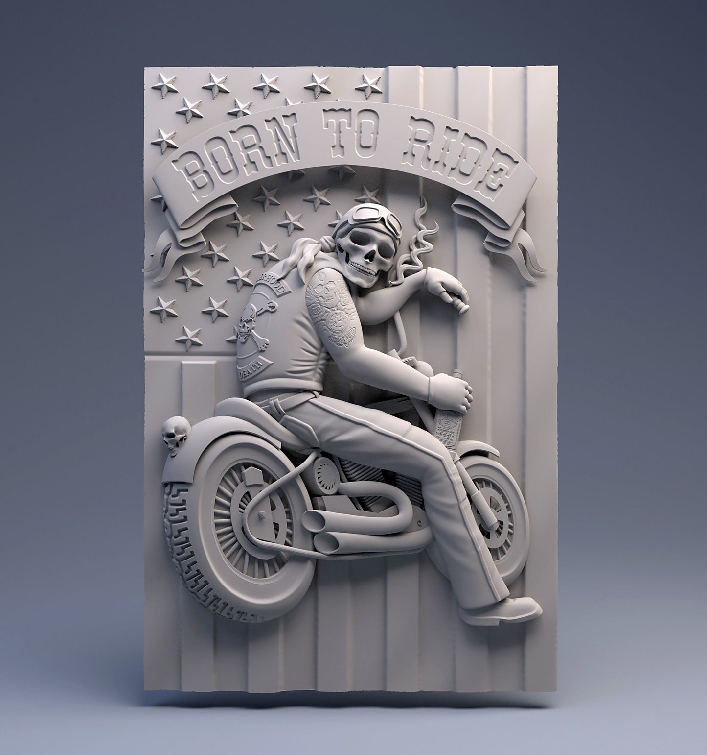 Biker skull Ride Forever 3D CNC Router Files, 3d stl file, vectric,aspire,easel, cnc cut files, 2.5d files