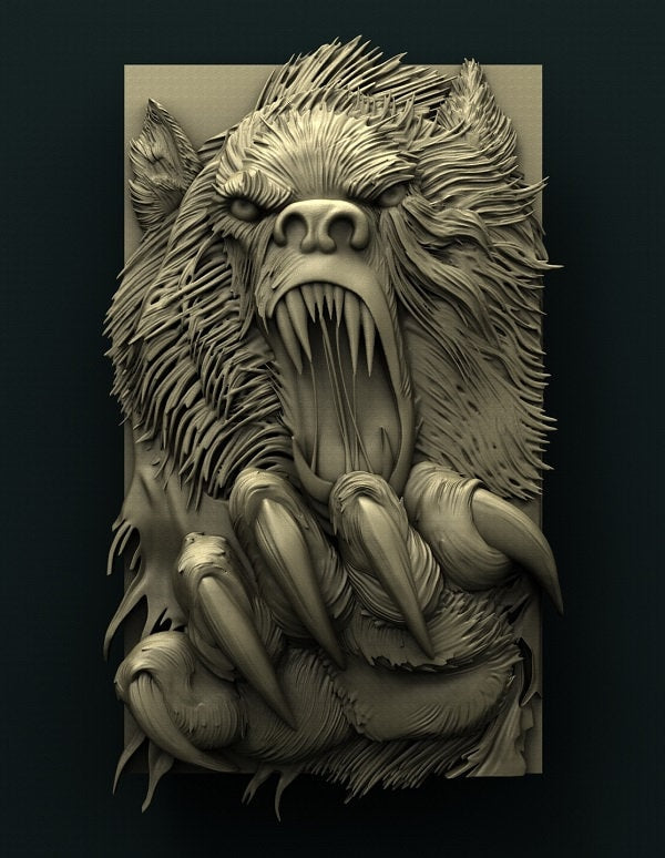 bear-werewolf,ripped,3D CNC Router Files, 3d stl file, vectric,aspire,easel, cnc cut files, 2.5d files