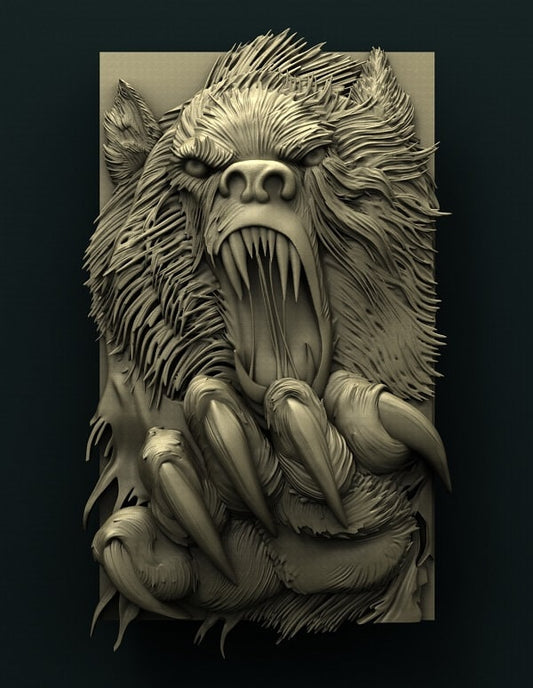 bear-werewolf,ripped,3D CNC Router Files, 3d stl file, vectric,aspire,easel, cnc cut files, 2.5d files