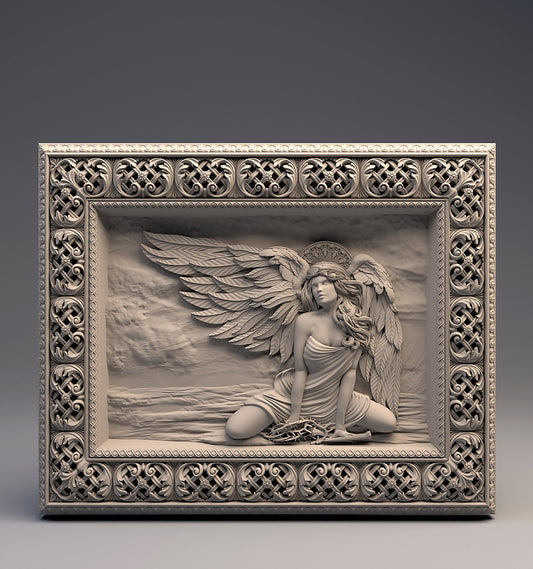 Angel in frame, religion, god, 3D CNC Router Files, 3d stl file, vectric,aspire,easel, cnc cut files, 2.5d files