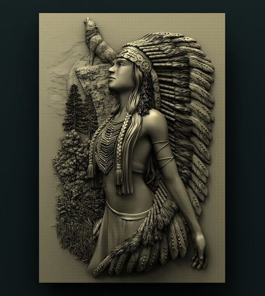 Indian Girl with wolf,3d stl file