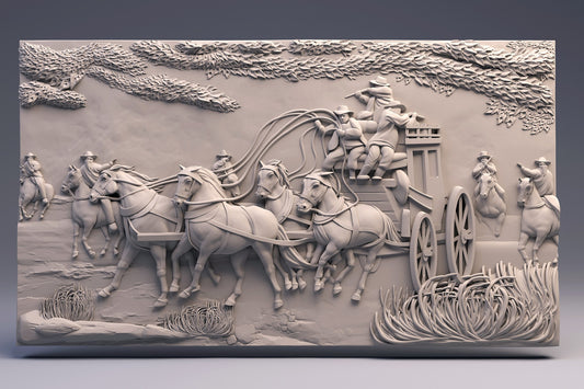 Wild West,stagecoach.horses 3D CNC Router Files, 3d stl file, vectric,aspire,easel, cnc cut files, 2.5d files