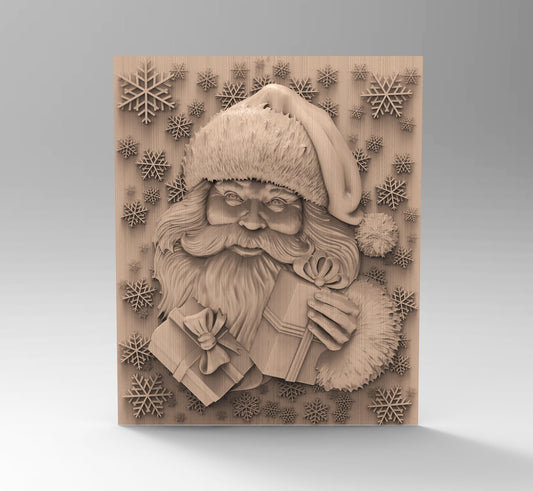 santa with snowflakes,christmas, 3D CNC Router Files, 3d stl file, vectric,aspire,easel, cnc cut files, 2.5d files