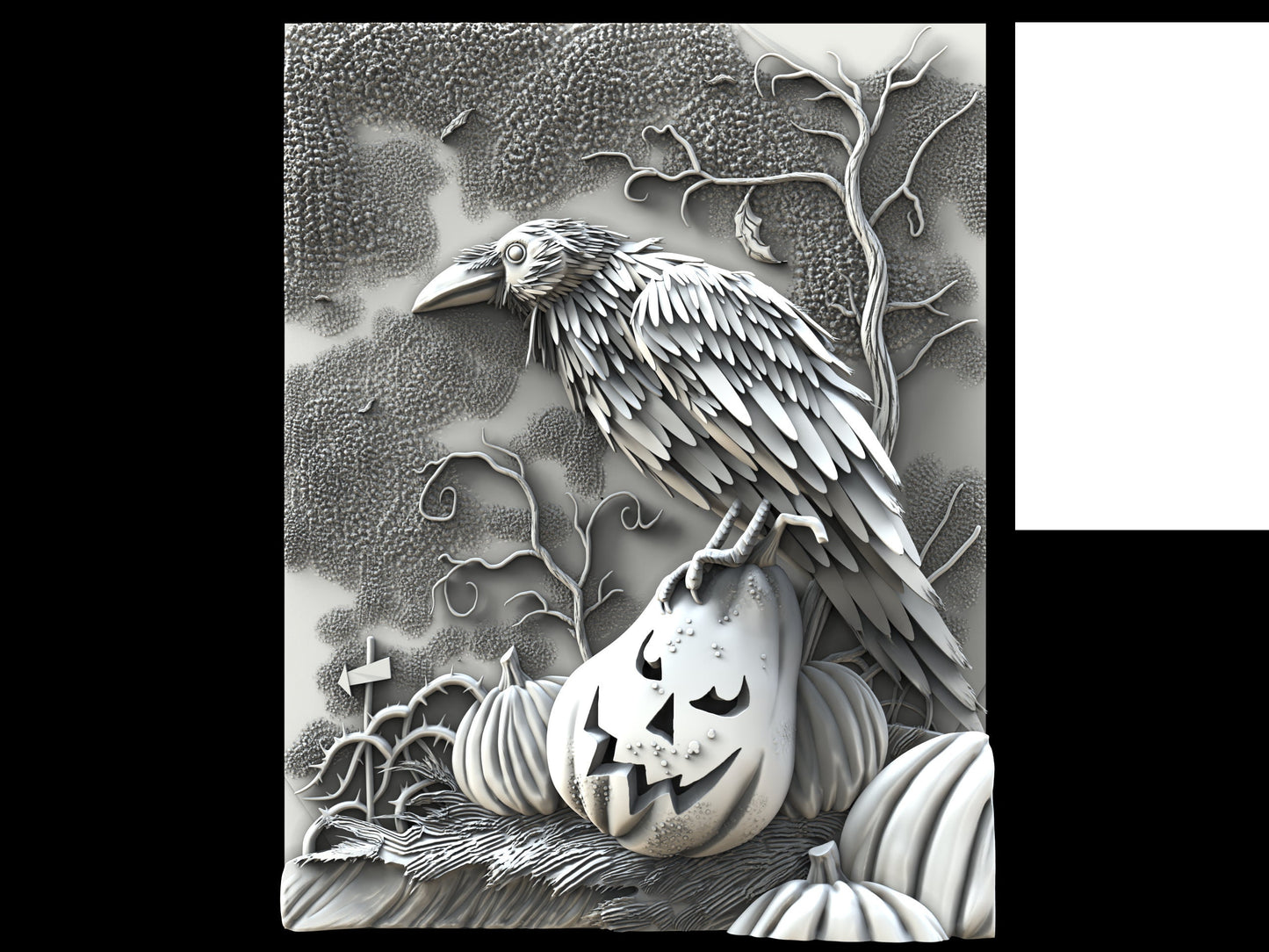 Halloween Crow 3D CNC Router Files, 3d stl file, vectric,aspire,easel, cnc cut files, 2.5d files