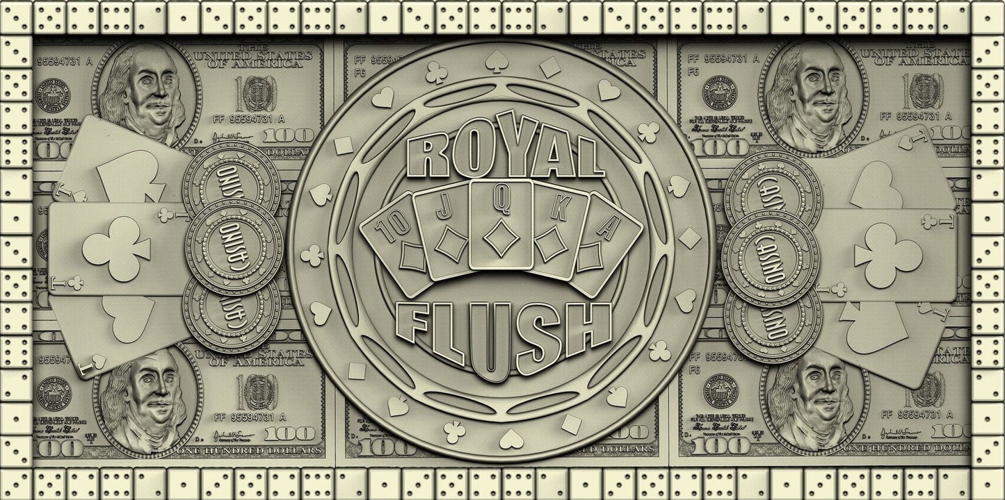 Royal Flush, Gambling 3D CNC Router Files, 3d stl file, vectric,aspire,easel, cnc cut files, 2.5d files