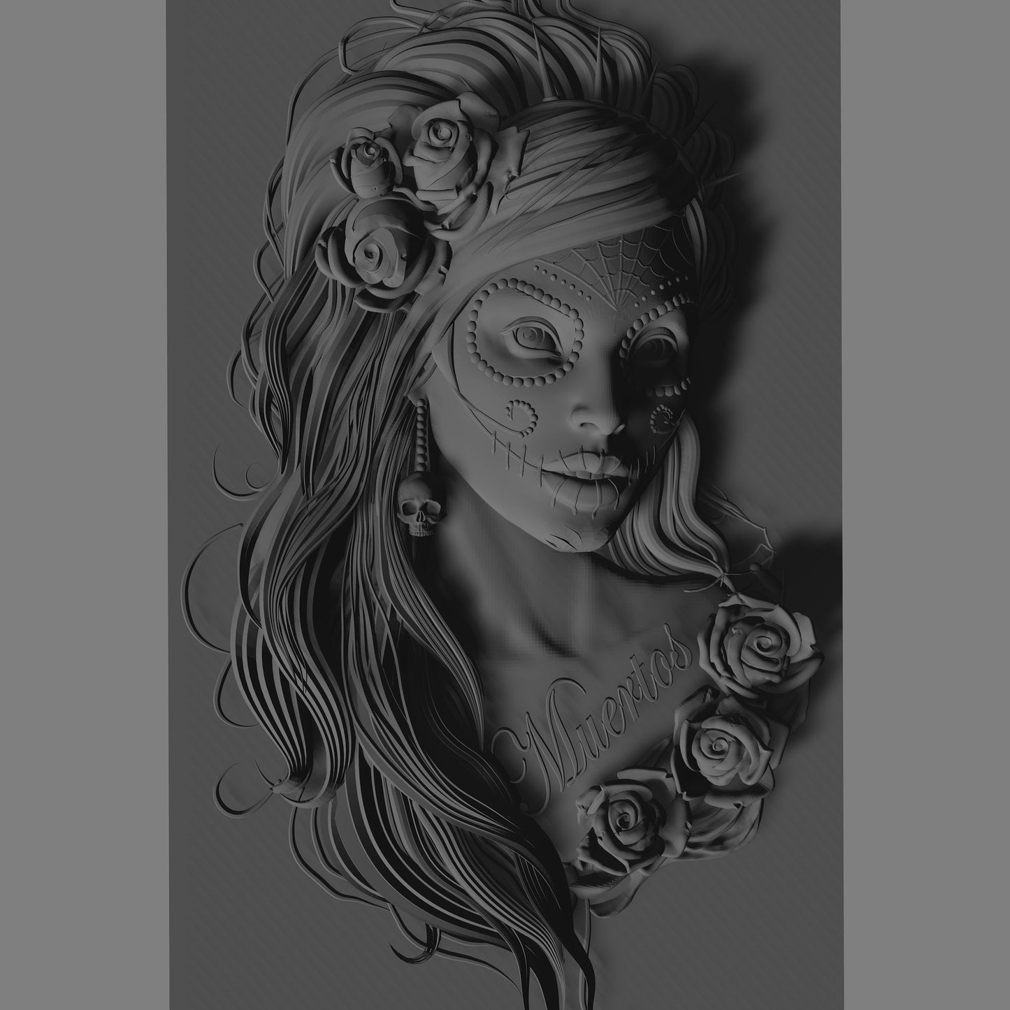 Muertos Girl 3D CNC Router Files, 3d stl file, vectric,aspire,easel, cnc cut files, 2.5d files