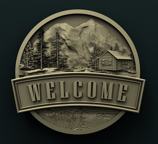 welcome sign,cabin,2 stl files,3D CNC Router Files, 3d stl file, vectric,aspire,easel, cnc cut files, 2.5d files