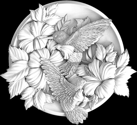 Hummingbird | Flowers | Laser Engrave File | 3D Illusion | PNG For Engraving | Glowforge | Design For Laser | PNG Burn | Digital File